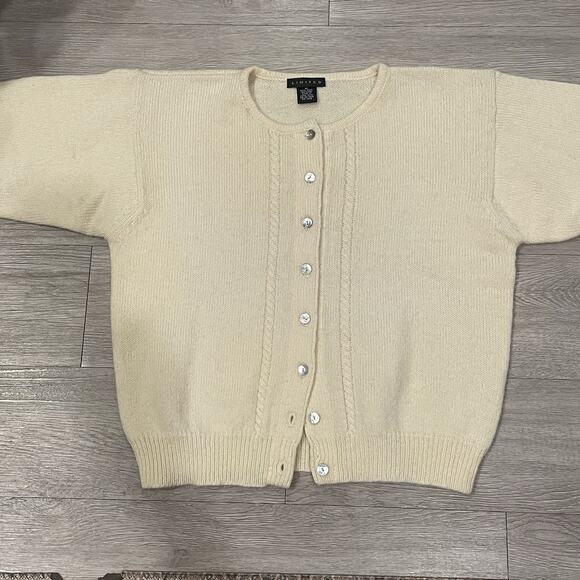 Women Sweater M Wool Cardigan Chunky Winter Neutral Classic Cable Knit - Picture 1 of 7